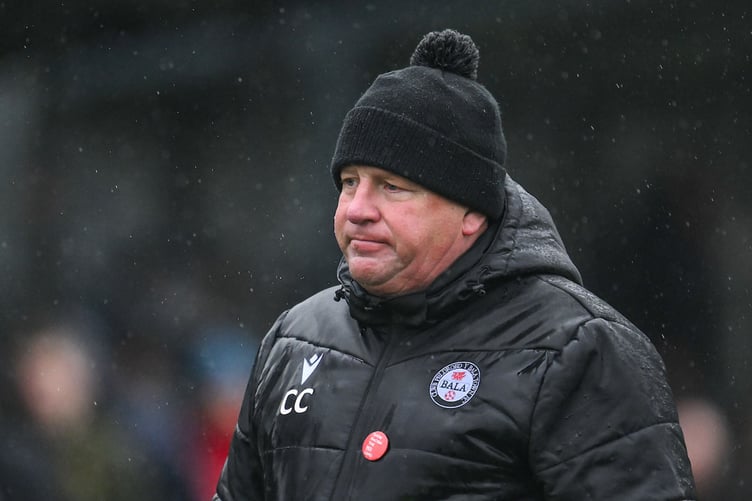 BALA, WALES - 31 DECEMBER 2024: Colin Caton Manager of Bala Town during the 2024/25 JD Cymru Premier fixture between Bala Town v Caernarfon Town at Maes Tegid, Castle St, Bala, Wales (Pic by Craig Thomas/FAW)