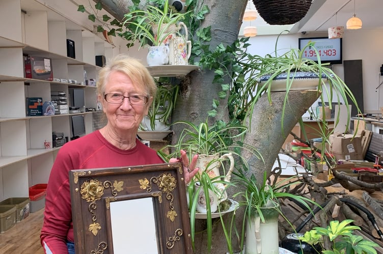 Janet helping to stock the new Climate Shop in Aberystwyth