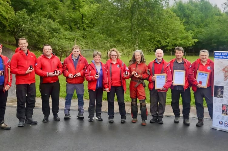Liz Saville Roberts MP with members of North Wales Cave Rescue at their training session in Dol Moch, Maentwrog