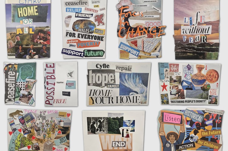 Workshop participants created collages to convey what peace in Wales means to them