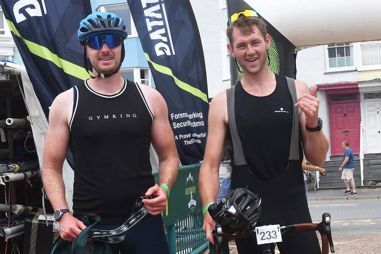 James Raymond and Jake Metcalfe from Aberdyfi Rowing Club at the finish