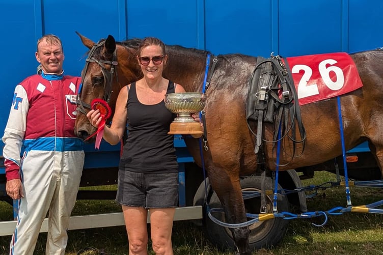 Grade A winner Zulu Warrior with husband and wife team Mathew and Wendy Tromans from Newcastle Emlyn