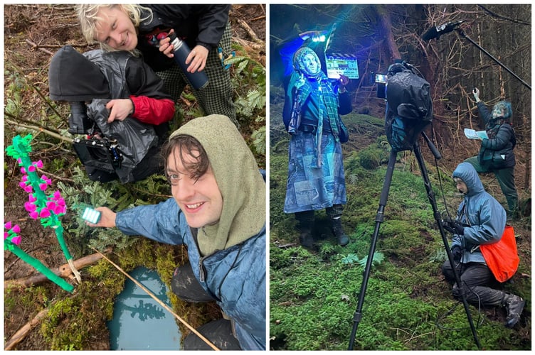 The pair filming on-location at a spruce plantation