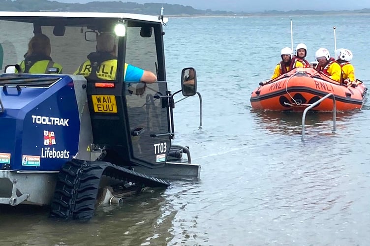 Pwllheli RNLI D-class lifeboat launching on service Sunday 22 June 2025. Photo: RNLI/Mike Thorpe