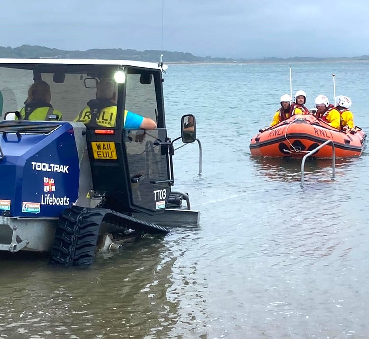 Pwllheli RNLI D-class lifeboat launching on service Sunday 22 June 2025. Photo: RNLI/Mike Thorpe