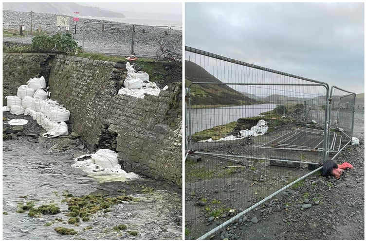 In April 2023 the council placed bags of stones to stabilise the wall next to the widening sinkhole which first appeared in 2020 - these photos show the deterioration of the bags in December 2023