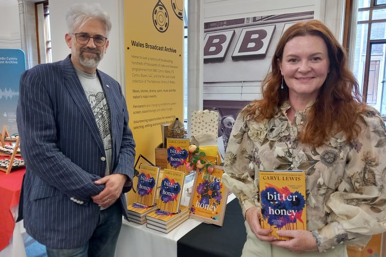 Professor Matthew Jarvis and Caryl Lewis at the launch of Bitter Honey at the National Library of Wales, the first event organised there by Waterstones, Aberystwyth. Photo: Julie McNicholls Vale