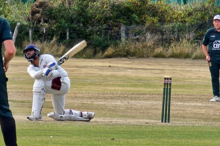 Anant Saxena sweeps to midwicket