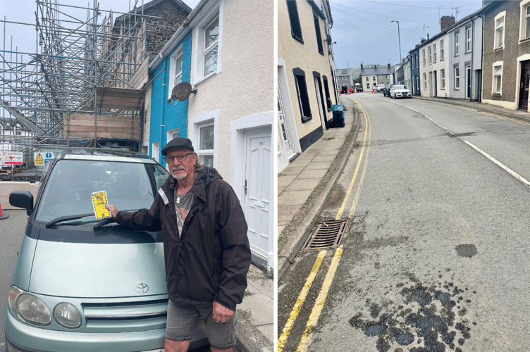 Right: Tony Stringfellow and his parking ticket. He says this photograph and the one on the left show how the road is blocked off one way, turning it into a cul-de-sac, but there is still room to park safely along it