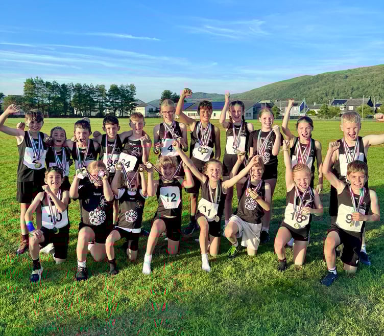 Pupils from Years 3 to 6 representing Ysgol Godre'r Berwyn at the annual Urdd Meirionnydd Athletics competition in Harlech