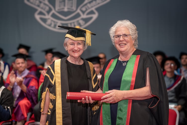Chancellor of Aberystwyth University, The Right Honourable Lady Justice Nicola Davies DBE with Honorary Fellow Professor Elizabeth Treasure