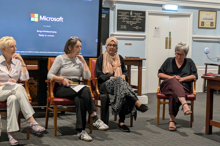 Panel discussion with Ann Williams, Live Fear Free Helpline, Cllr Beca Brown, Habiba Chowdhury, BAWSO, Elin Sanderson, CAMHS. Photo: Gwynedd Council