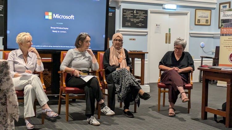 Panel discussion with Ann Williams, Live Fear Free Helpline, Cllr Beca Brown, Habiba Chowdhury, BAWSO, Elin Sanderson, CAMHS. Photo: Gwynedd Council