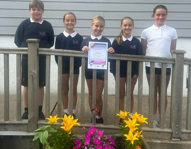 Ysgol Abererch pupils with their award. Photo: Gwynedd Council