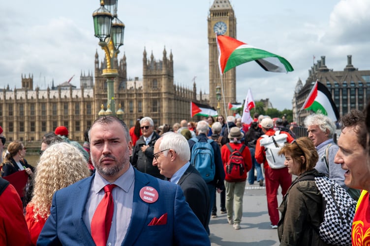 Steve Witherden MP outside the Houses of Parliament during a recent Pro-Palestine proets