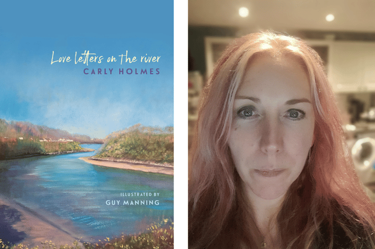 St Dogmaels’ author Carly Holmes (right) and her collection of essays (left)