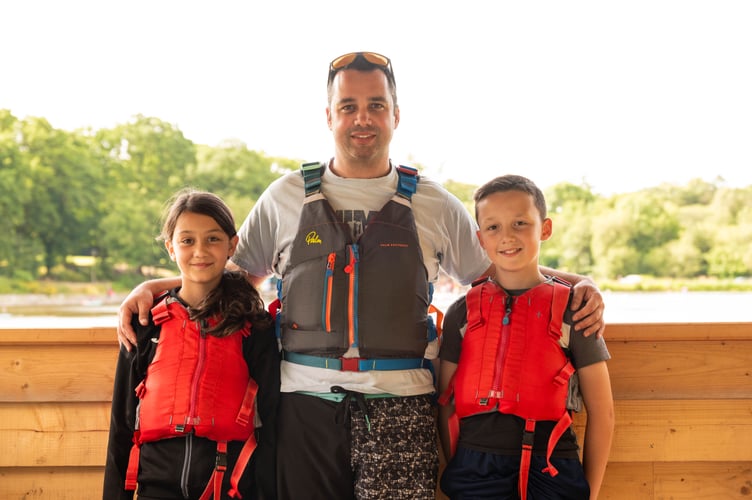 Kevin, Isla and Charlie Hughes at Lake Llandrindod 