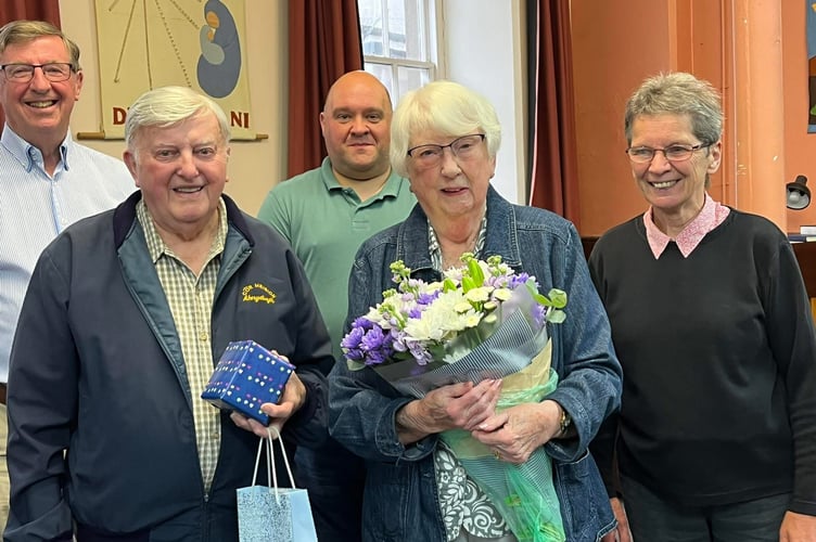 Dai and June Griffiths with Wynne Jones (Chairman), Alwyn Evans (Music Director) and Elenid Thomas (Accompanist)