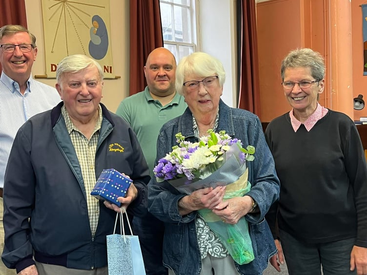 Dai and June Griffiths with Wynne Jones (Chairman), Alwyn Evans (Music Director) and Elenid Thomas (Accompanist)