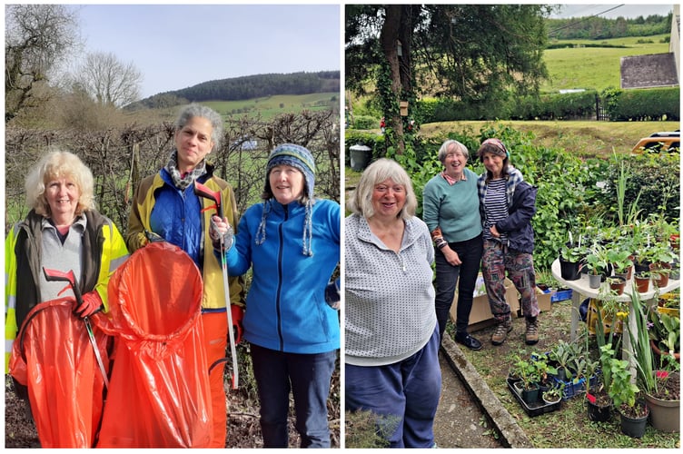 Litter picking (left) and one of the regular plant sales (right). Photo: Llanafan WI