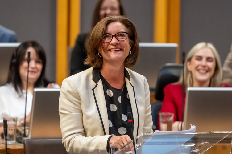 Eluned Morgan in the Senedd chamber after being voted First Minister of Wales on 6 August 2024