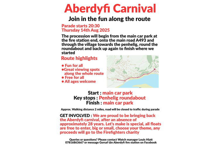 Aberydyfi Carnival is back next Thursday 14 August