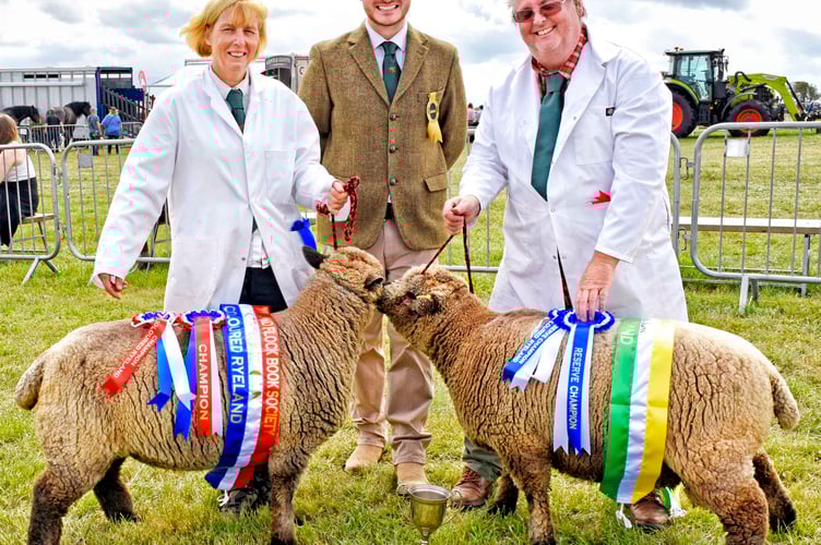 Sean and Mandy Tilling with their champion coloured Ryeland sheep, also pictured is judge Alex Hext