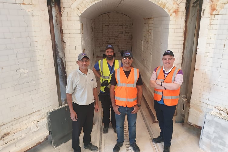 Left to right: Jafar Daji (Parkinson-Spencer Refractories), Dr Odin Moron-Garcia (Aberystwyth University), Dr Adil Mughal (Aberystwyth University) and Chris Finlayson (Parkinson-Spencer Refractories) in front of the kiln
