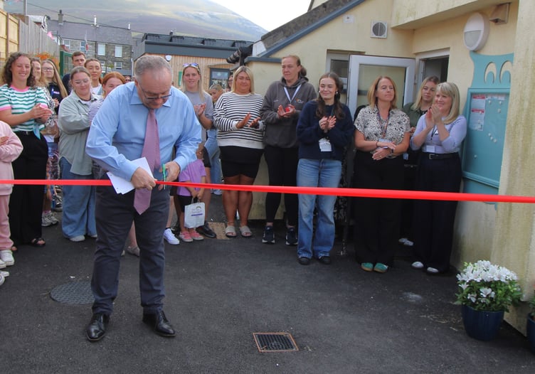 Councillor Elfed Williams cuts the ribbon at the new facility at Deiniolen. Photo: Gwynedd Council
