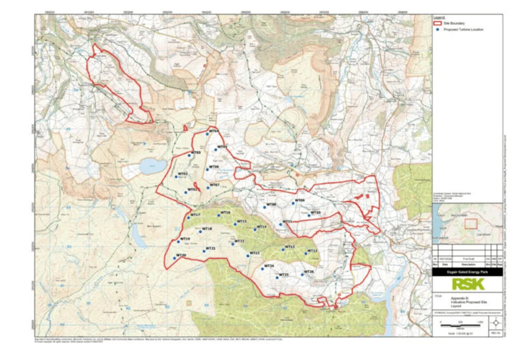 The proposed site boundaries of Esgair Energy Park. Photo: Bute Energy