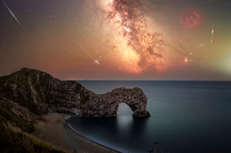 A skywatcher has captured a jaw-dropping view of the Perseid meteor shower from Dorset. Josh Dury used clever camera techniques to document the scene as he spent several nights at the Durdle Door limestone arch landmark. He said: "Unfortunately, the bright waning gibbous moon will bloat out this yearâs display, so I had a go imaging them at the beginning of the month.  I attempted to capture meteors between 28th July to 1st August, and got 14 meteors documented over six-hour integration. It was a longer integration this time to capture some meteors, but obviously not as active during the peak. Data was captured using long exposure tracking the sky using a star tracker to record meteors. Images were stacked in sequence using photo-editing software and stacked to increase signal to noise ratio." The Perseids are named after the constellation Perseus, from which they appear to radiate. The shower has been known and observed for nearly two millennia and is historically significant in various cultures.

