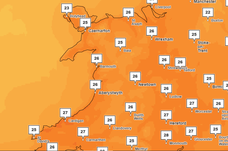 The weather forecast for Saturday 16 August at 4pm. Photo: Met Office