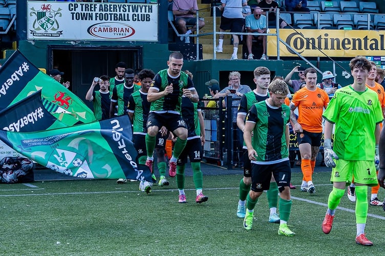 Ceredigion, Wales - 16 August 2025: Aberystwyth Town FC v Pontypridd United in the JD Cymru South at Park Avenue Stadium Aberystwyth on the 16 August 2025. (Pic by Colin Ewart/Pitchsideimages) Score 0-0