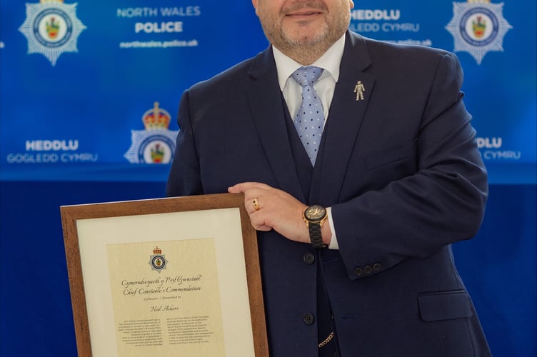 Neil Ackers receiving the Chief Constable’s Commendation for work around Prostate Cancer