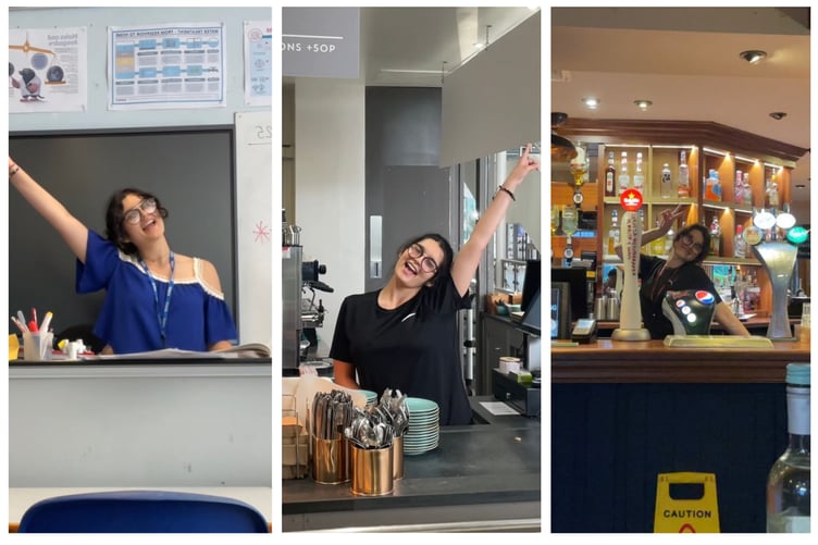 GiGi as a cover supervisor at Penglais School, a barista at Aberystwyth Arts Centre and as bar staff at a pub. Photo: Gladys Garcia