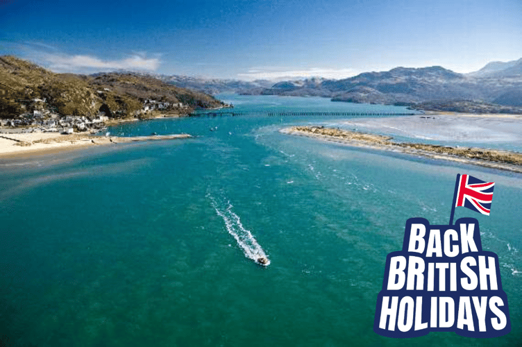 Main, Barmouth Beach (Photo: Crown copyright, Visit Wales) and inset, the Back British Holidays campaign logo (Image: Back British Holidays)