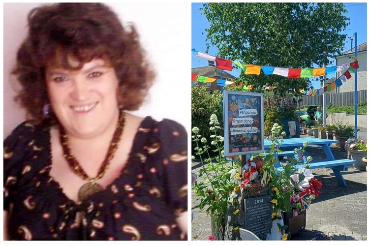 (Left) Claire Wilkin, (right) the Organ Donor Garden in Penparcau that the couple opened in memory of Claire. Photos: Teresa Wilkin