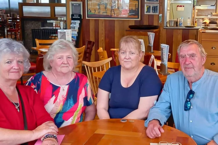 This August the couple met Simon along with his mum (second left) Christine Sykes and his sister (first right). Photo: Teresa Wilkin