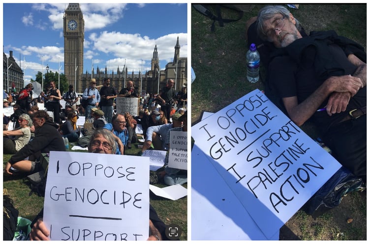 Mike Reed at Parliament Square protest on 9 August organised by Defend Our Juries. Photo: Philip Hughes