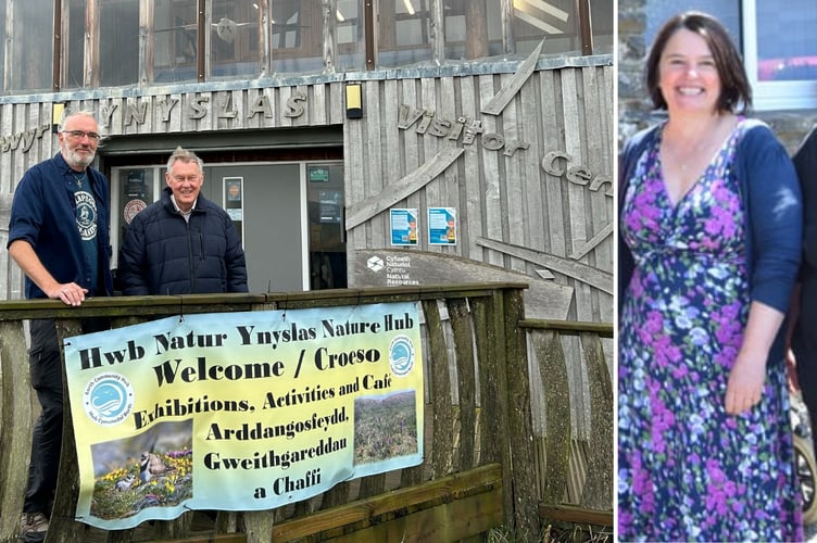 Walk leader John Ibbotson and hub chair, Ray Quant, left, at the visitor centre, and Helen Williams, hub manager, right