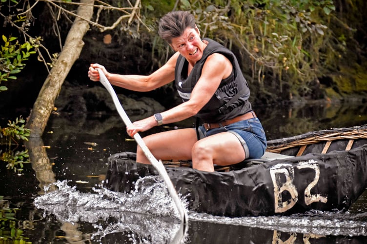 Nia Morris gives her all in the 100 yards ladies Teifi coracle race