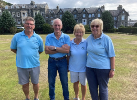 John Johnson, Roy Burford, Mari O’Rourke and Pauline Owen triumphed. Photo: Barmouth Bowling Club