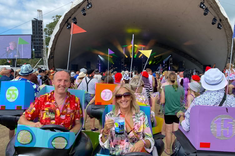 Bumper car fancy dress could be spotted in the festival field