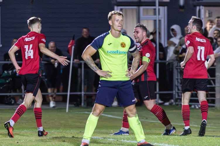Porthmadog celebrations after Zac Pike scored the winner