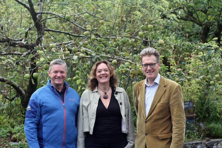 Council leaders Councillors Bryan Davies from Ceredigion (left) and Jake Berriman from Powys with CAT’s co-chief executive Eileen Kinsman during their visit.
