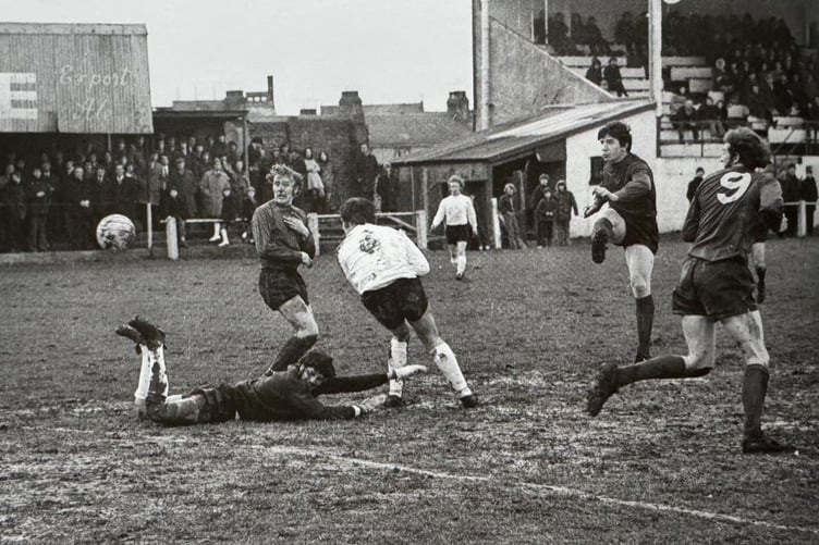 Alan Blair unleashes a shot against Welshpool