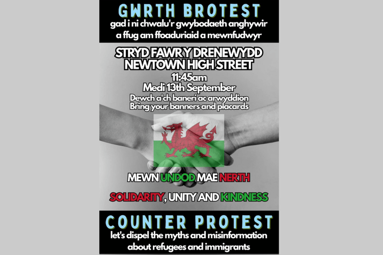 The Undod/ Solidarity Mid-Wales counter-protest aims to "dispel the myths and misinformation about refugees and immigrants". Photo: Undod/ Solidarity Mid-Wales