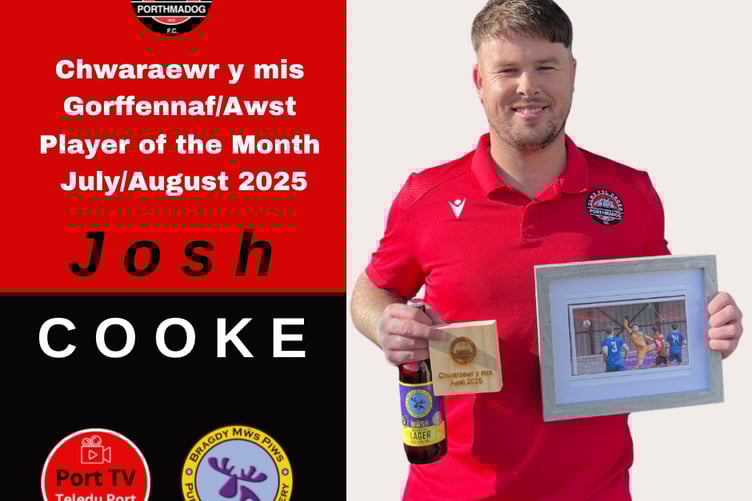 Josh Cooke, Porthmadog player of the month for July/August