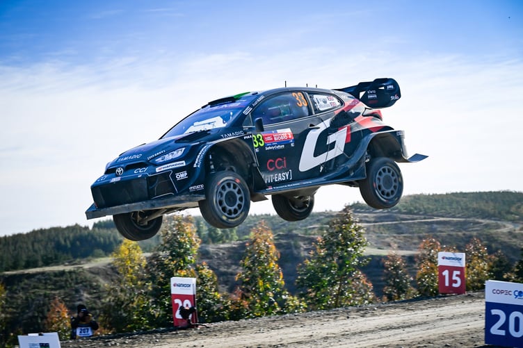 Elfyn Evans and co-driver Scott Martin take to the air in Chile