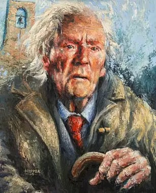 A portrait of Welsh poet and priest RS Thomas by Stephen Hopper